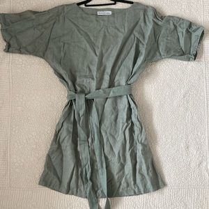 Love & Confuse Belted Linen Dress Sage Green Size M